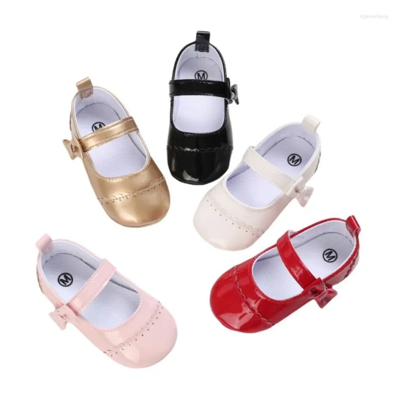 Athletic Shoes Born Pu Leather Baby Girls Solid Color Bow Princess Soft Sole Non-Slip Toddle First Walkers 0-18m