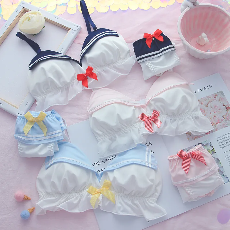 Reggiseni Imposta giapponese Lolita Navy Lingerie con mutandine Sweet Cute Sailor Underwear Cos Sexy Bow Set Kawaii Women Student Bralette 221010