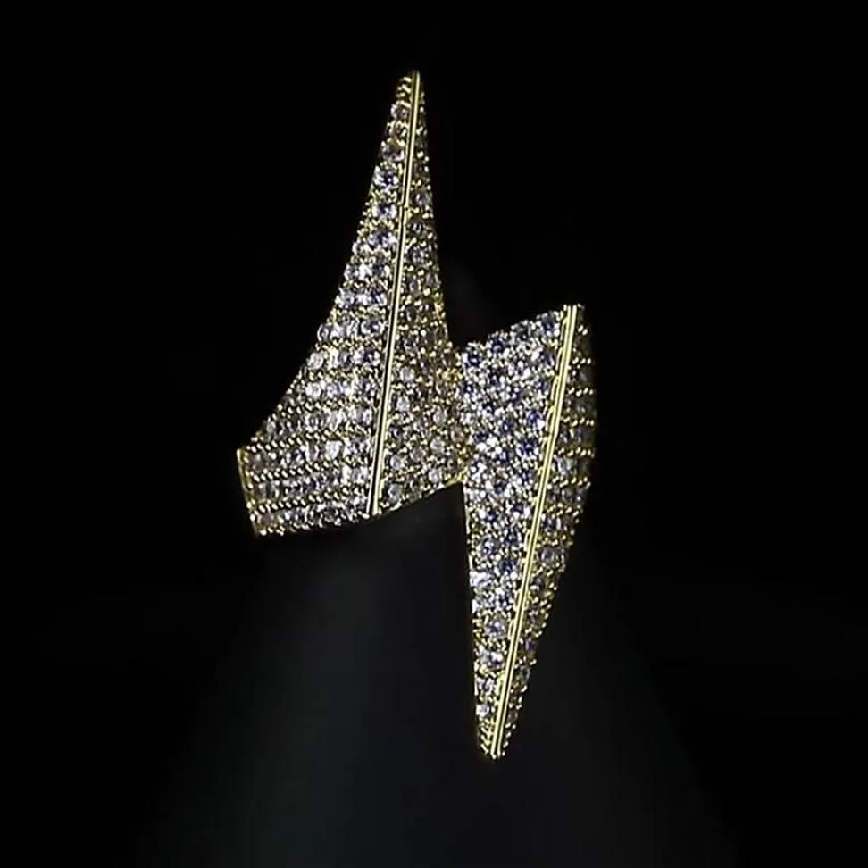 14K Gol en or blanc diamant éclair anneaux glacés sur bling bling masculine hip hop ring de luxe