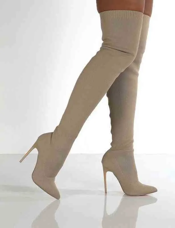 Kvinnor Stövlar Spring New Socks Shoes Fashion Shoes Elastic Sticked Silk Strumpor Long Pointed Thin High Heels 07091011