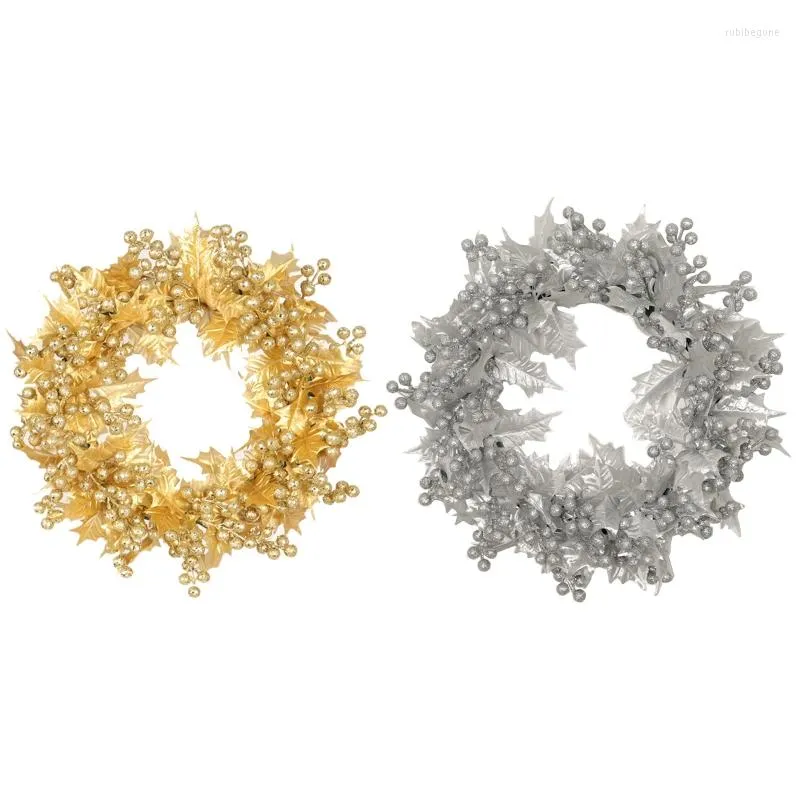 Decorative Flowers 517E Christmas Artificial Wreath Gold Silver Foam Powder Fruit Hanging Garland For Home Farmhouse Front Door Window Wall