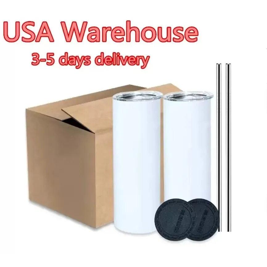 Bereit, Großhandel 20 Unzen weiß leere dünne Edelstahl -Sublimation Tumblers Straight USA Warehouse GG0201 zu versenden