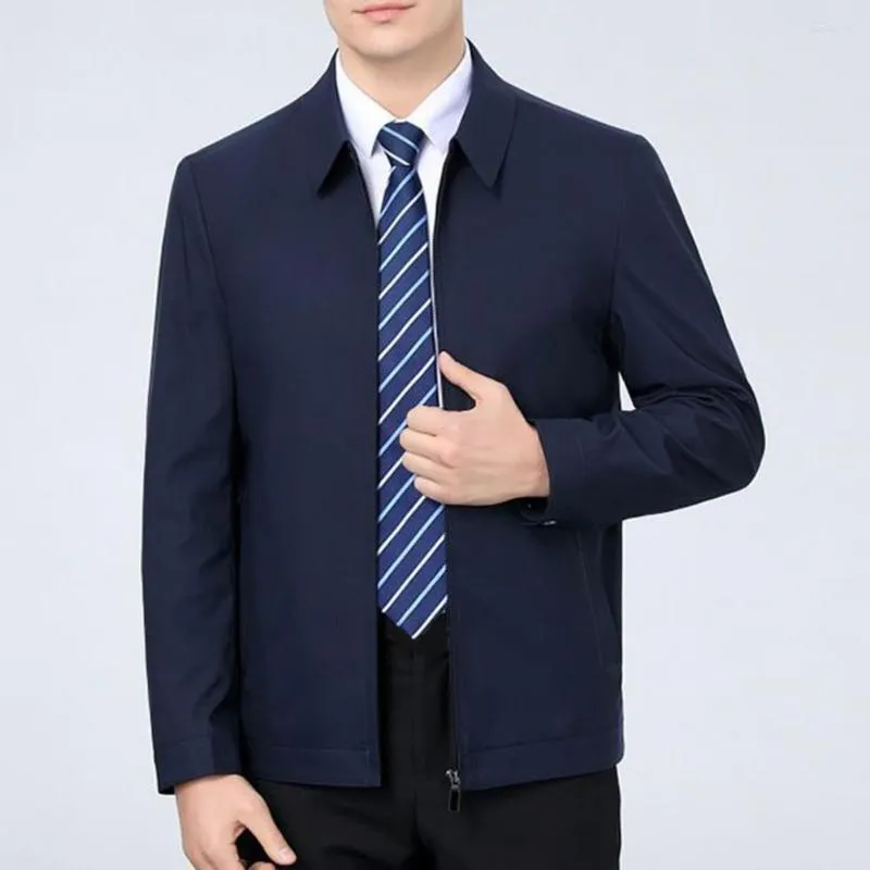 Men's Jackets Men Jacket Trendy Slim-fitting Lapel Middle-aged Coat Turndown Collar Pockets Business