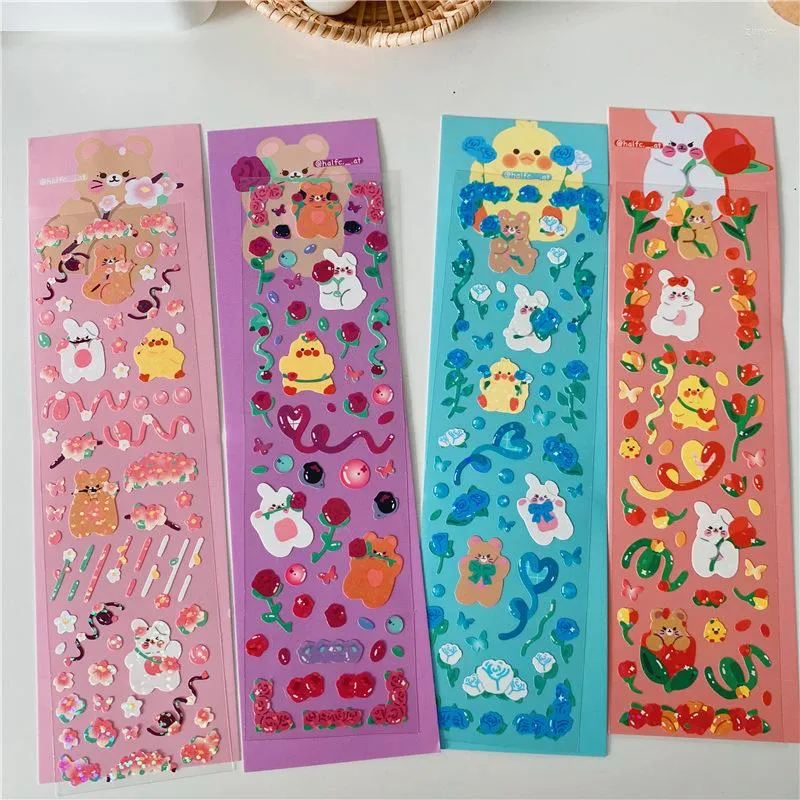 Geschenkwikkel Koreaanse cartoon Mooie beren Ribbon Rose Idol Card Stickers DIY Scrapbooking Junk Journal Diary Po Mobile Phone Sticker