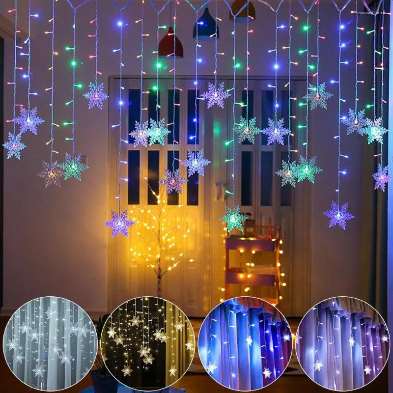 Strings Christmas Snowflake LED String Fairy Lights Flashing Waterproof Outdoor 8 Modes Holiday Party Curtain