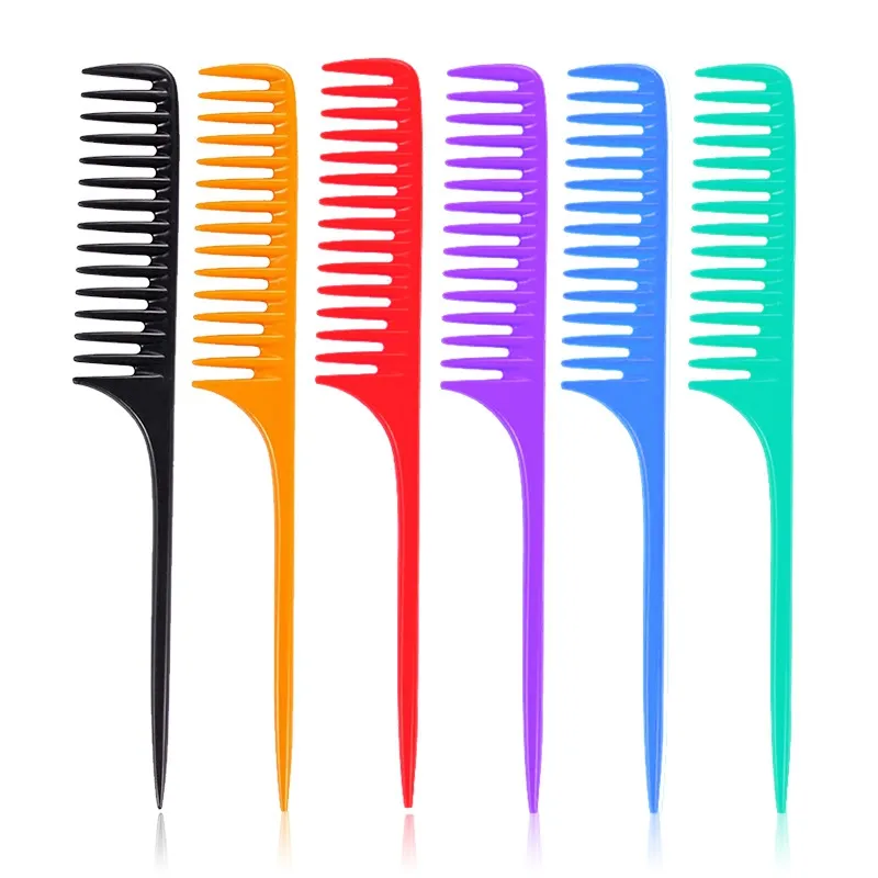 Peigne à grandes dents, peigne à queue pointue, outils de beauté en plastique, brosse, vente en gros