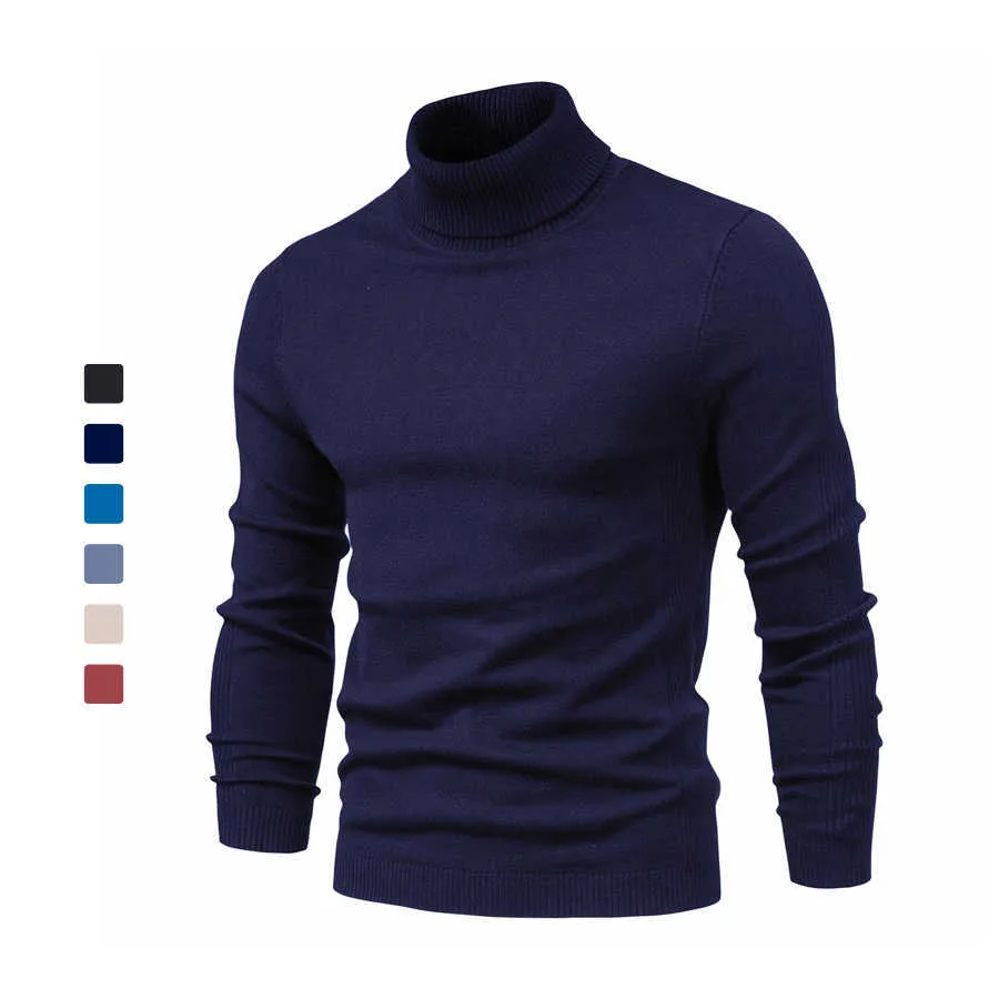 Herrtröjor Nya herrar vinterskurtlenhals tjock casual sköldpadda hals fast färg baskvalitet varm slim pullover kvinnor toppar g221010