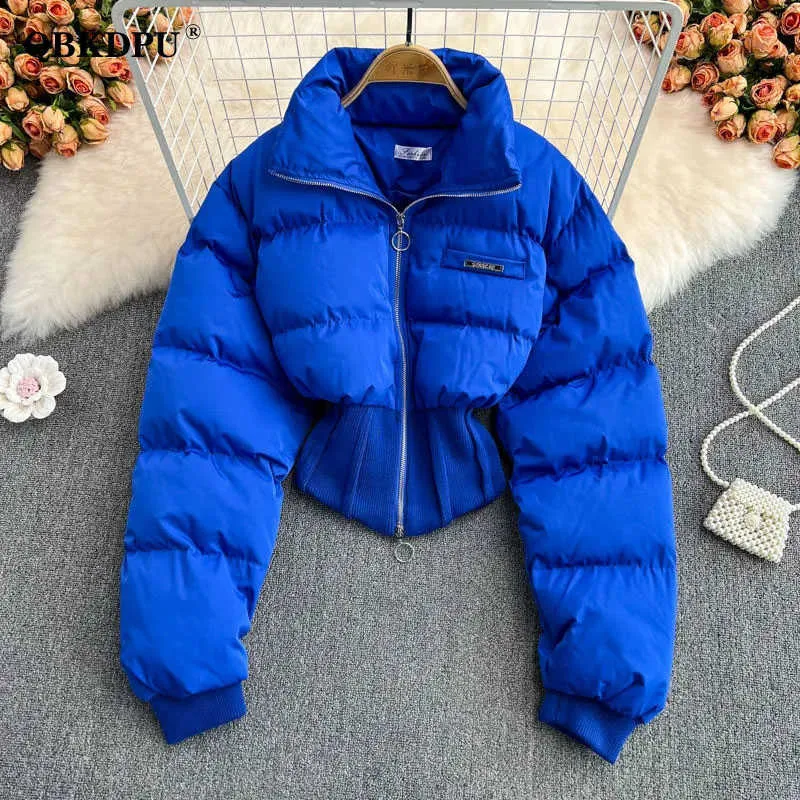 Damskie puch Parkas Autumn i zima vintage puszysta puszysta bombowca kurtka damska streetwear zwykły bawełniany płaszcz Korean Dezign Slim talia przycięta parka t221011