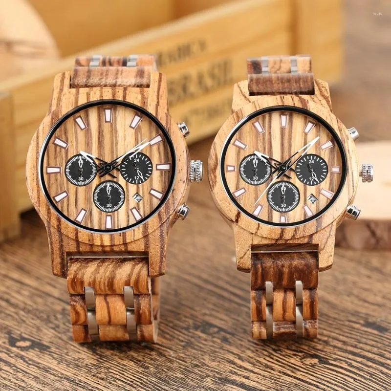 腕時計メンズ時計木製デートディスプレイカジュアルな男性豪華な木材クロノグラフスポーツミリタリークォーツ時計愛好家への贈り物