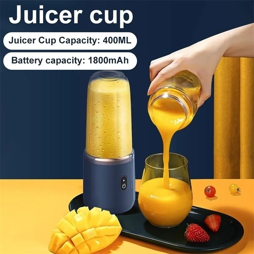 Fruit Vegetable Tools Electric Juicer Blender 6 Blades Cup Mini Mixers s Extractors USB Charging Squeezer 221010