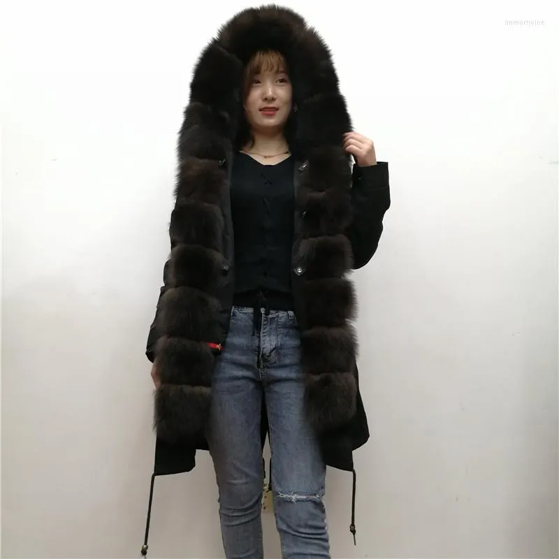 Women's Fur Real Rex Liner Parkas Jacket Zibeline Winter Long Thick Warm Outwear Natural Coat Genuine Collar