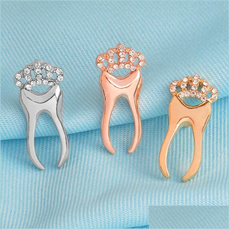 Pinos broches de broche de dente rosa ouro pino com cristal coroa do dentista Doctor de enfermeira presente de graduação badage