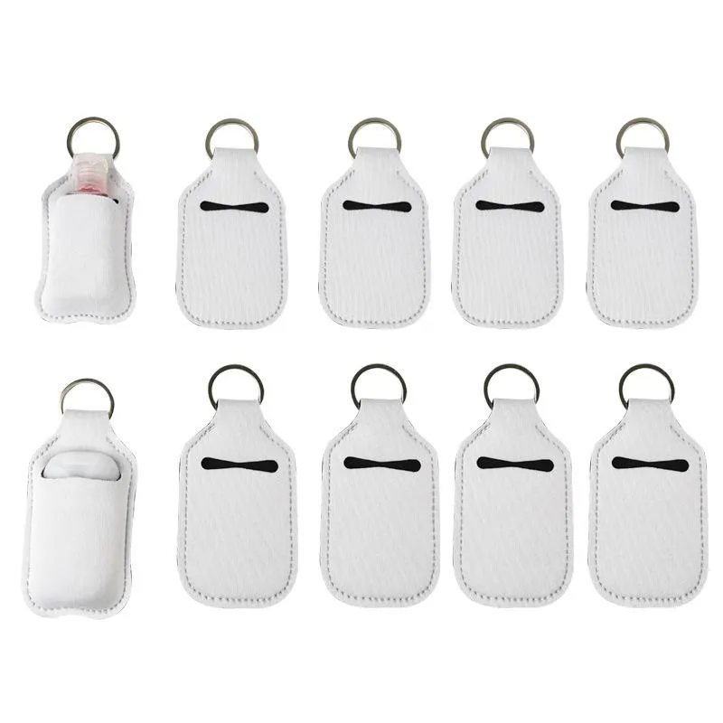 Party Favor Sublimation Blanki napełnione Neoprene Hand Sanitizer Holder Cover Chapstick Holders z brelokiem dla 30 ml klapki pojemniki RRE14912