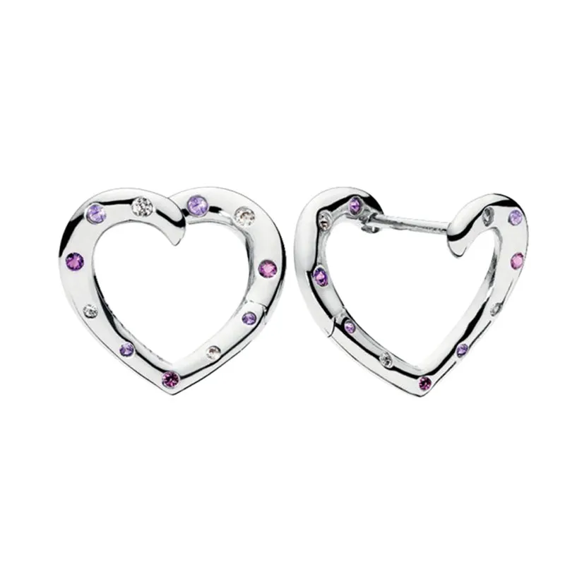 Sparkling CZ diamond Love Heart Hoop Earrings Real Sterling Silver Wedding Jewelry For Women Girls with Original Box for Pandora Rose Gold Earring Set