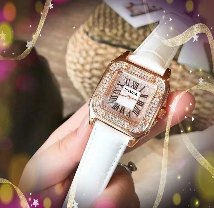 populaire suqare diamants bague lunette dame montre en or 36mm cadran romain quartz en cuir véritable ceinture horloge femmes montre-bracelet relojes de lujo para hombre