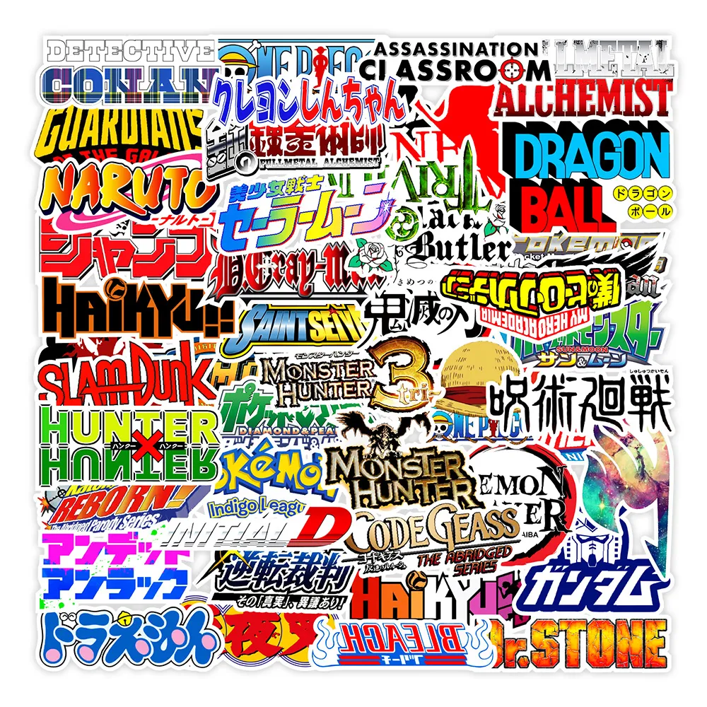 50Pcs-Pack anime manga logo Stickers Wholesale Vinyl Sticker Waterproof Laptops Car Scrapbooking Water Bottle Guitar Box Skateboard JDM Luggage Decal