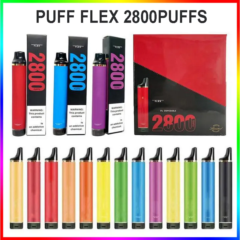 Puff Flex 2800 Puffs Disposable Vape Электронные сигареты Устройства комплект 2800Puffs 1000 мАч аккумулятор