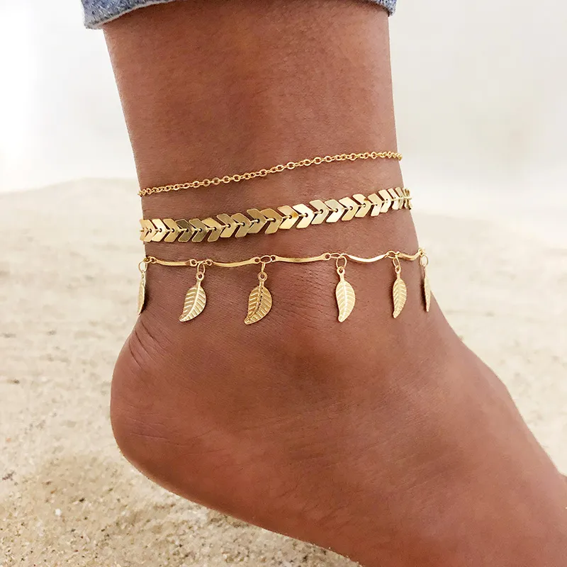 Fashion Jewelryanklets Rostfritt stålkedja Anklet för kvinnor Girls Multi Layer Beach Ankle Armband Foot Link Chains Adjsuterbar