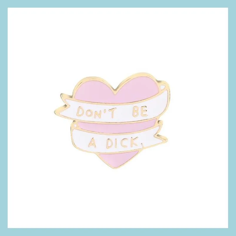 Pins Brooches Customized Alloy Brooches Cartoon Pink Heart Fashion Dress Badge Simplicity Letter Ribbon Accessories Paint Enamel Pi Dhtun