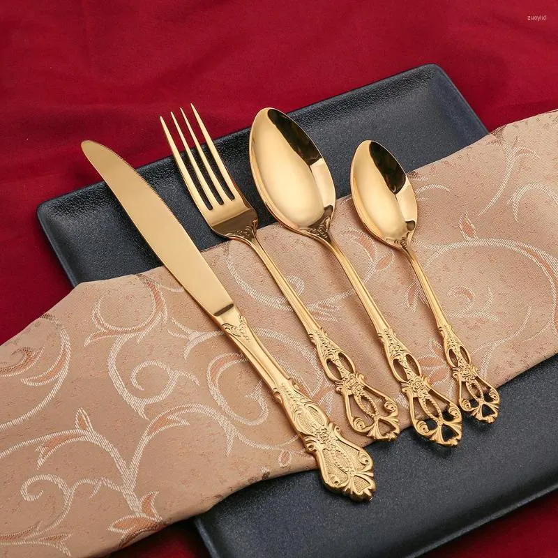 Geschirr-Sets Gold Löffel Messer Set Besteck Messer Hochzeit Geschirr Gabeln Löffel Reise Drop