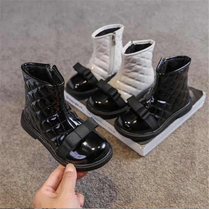 Boots Kids Bow Winter Baby Girls Black Fashion Children Brand Ankle Shoes Toddler Warm Princess Shoe Soft Pu Leather Y2210