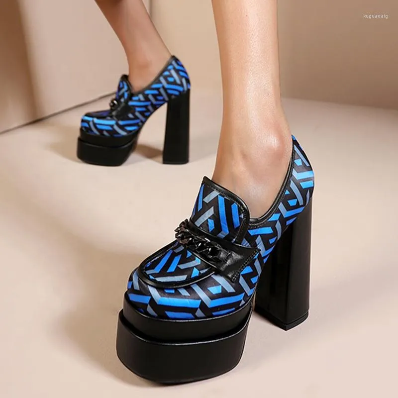 Sandals Stylish Designer Brand Women Shoes Square Toe Double Platform Pumps Chunky Heel Slip-on Office Lady High Grundfos