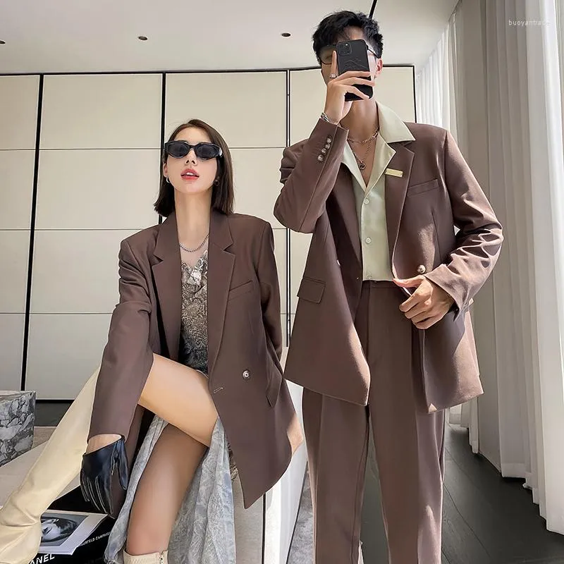 Männer Anzüge Büro Sets Paar Männer Frauen Mode Lässig Jacke Hose Männlichen Koreanischen Streetwear Vintage Blazer Hosen