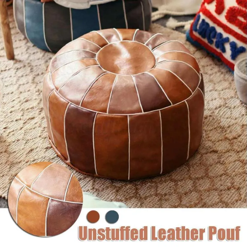 Kudde 1st marockansk pu l￤der pouf broder hantverk hassock ottoman fotpall runt stor 50 35 cm konstgjorda ostuffed