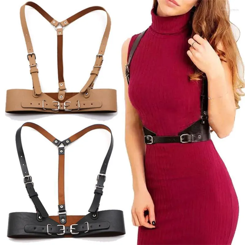 Belts Women Leather Body Harness Fashion Bondage Chest Lingerie Strap Wide Belt Black Dress Blets SuspendersBelts