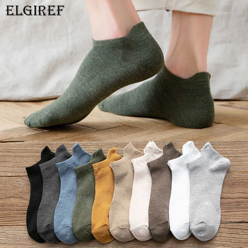 Men's Socks ELGIREF 1 Pairs Cotton Harajuku Boat Lift Up Solid Colors Man Sock Sox Male Invisible Short 38-44 T221011