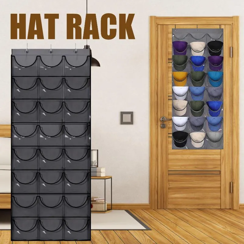 Hat Rack Closet Door Hat Hanger Baseball Cap Organizer – 24-Pocket - Main Image
