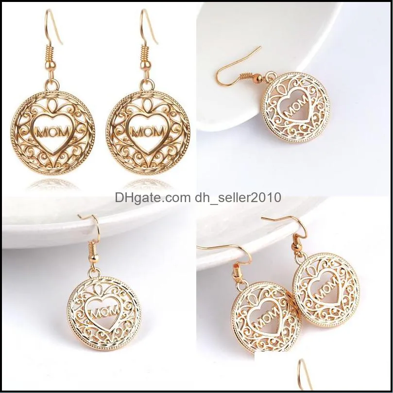 Dangle Lustre Creux Amour Coeur Dangle Boucles D'oreilles Maman Lettre Goutte Or Crochet D'oreille Pour Les Femmes Maman Fête Des Mères Cadeau De Mode Bijoux Dhkxs