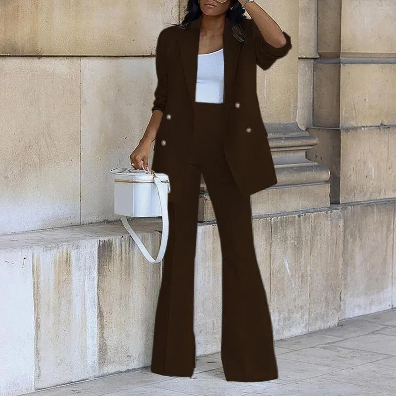 Pantalon deux pièces pour femmes couleur unie ensembles de pantalons pour femmes veste mince décontractée manteau et pantalon à manches longues Blazer manteaux d'affaires de bureau