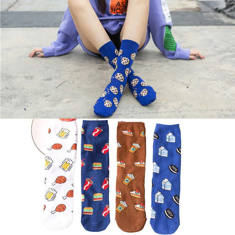 Chaussettes pour hommes Chaussettes colorées femme coton femme fruits banane avocat citron oeuf biscuit beignets couleur alimentaire happy sox harajuku T221011