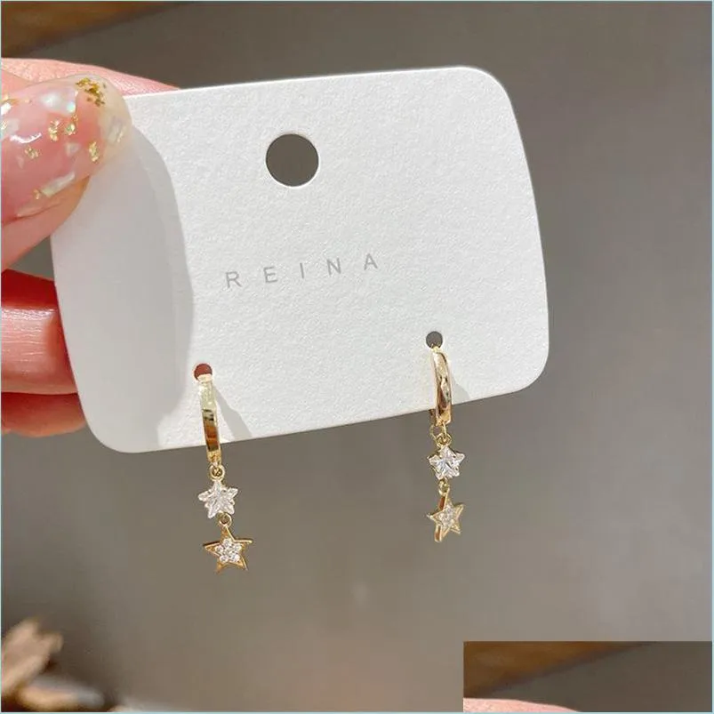 후프 Huggie 925 Sliver Earrings Crystal Star Chain Romantic Sweet Woman Jewelry Drop Delivery 2022 Dhinw
