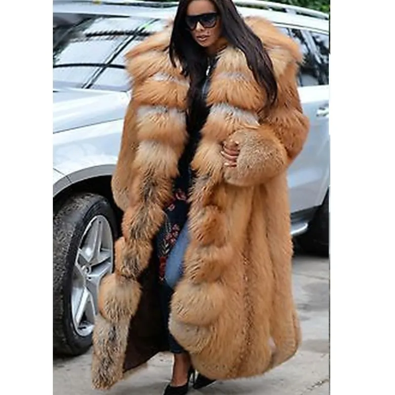 Plus Size Faux Fur Dikke Lange Jassen Vrouwen Mode Warme Maxi Floor Lengte Oversized Hooded Jassen Vrouwelijke Winter Kleding 201110