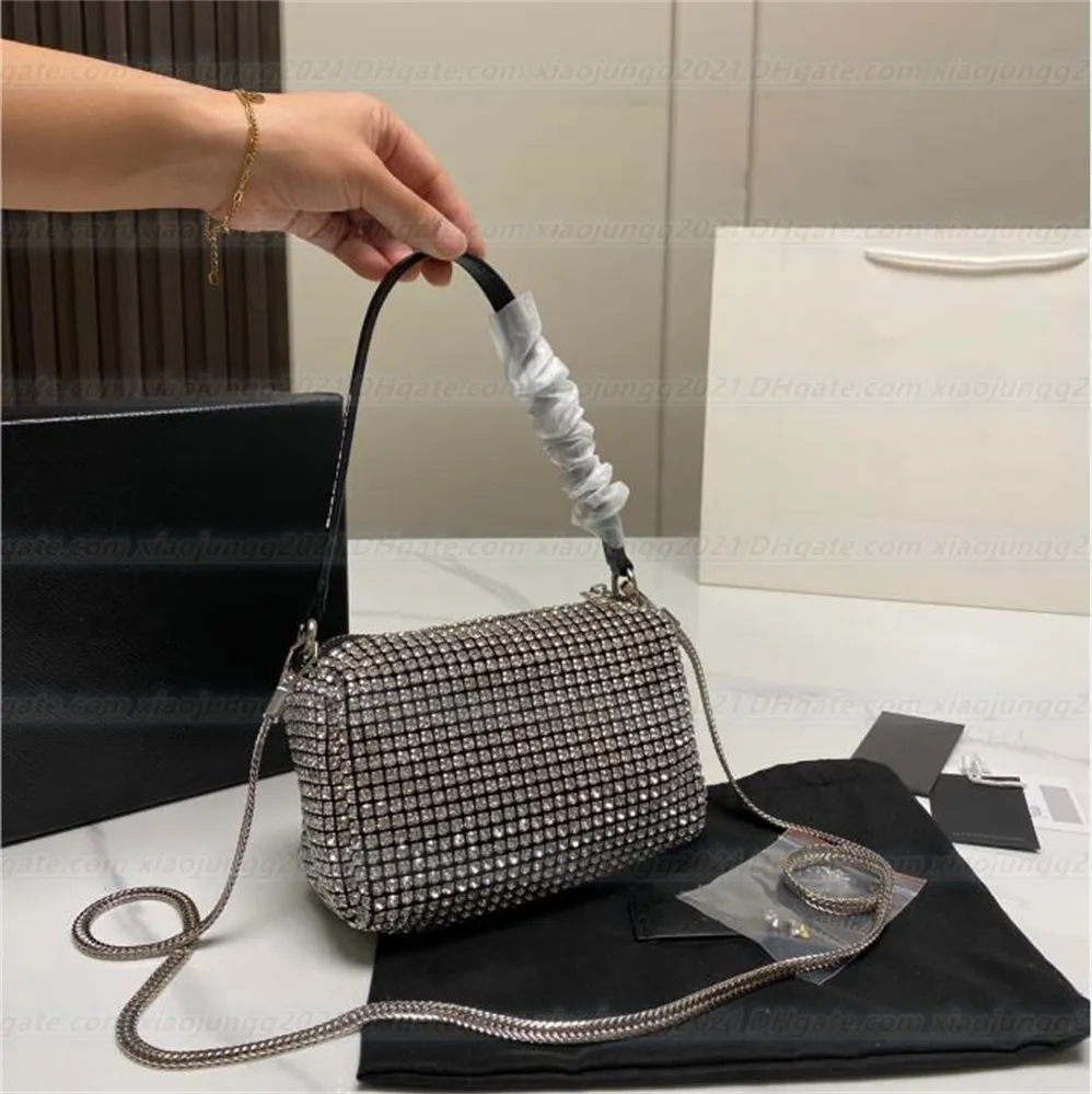 Hochwertige Diamant-Handtaschen-Geldbörsen, Designer-Umhängetasche für Damen, Strass-Kristallkette, Pochette-Tasche, modische Herren-Lederband, Cross-Body-Baguette-Clutch