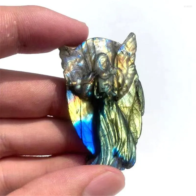 Decorative Figurines Beautiful Natural Healing Crystal Stones Carved Labradorite Angel Pendant Fairy Statue Gemstone For Christmas