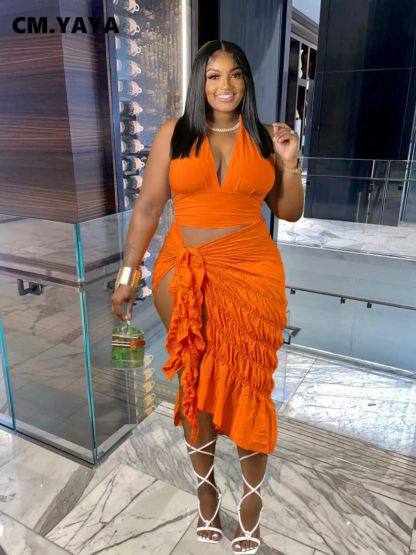 Orange skirt and crop top hot sale