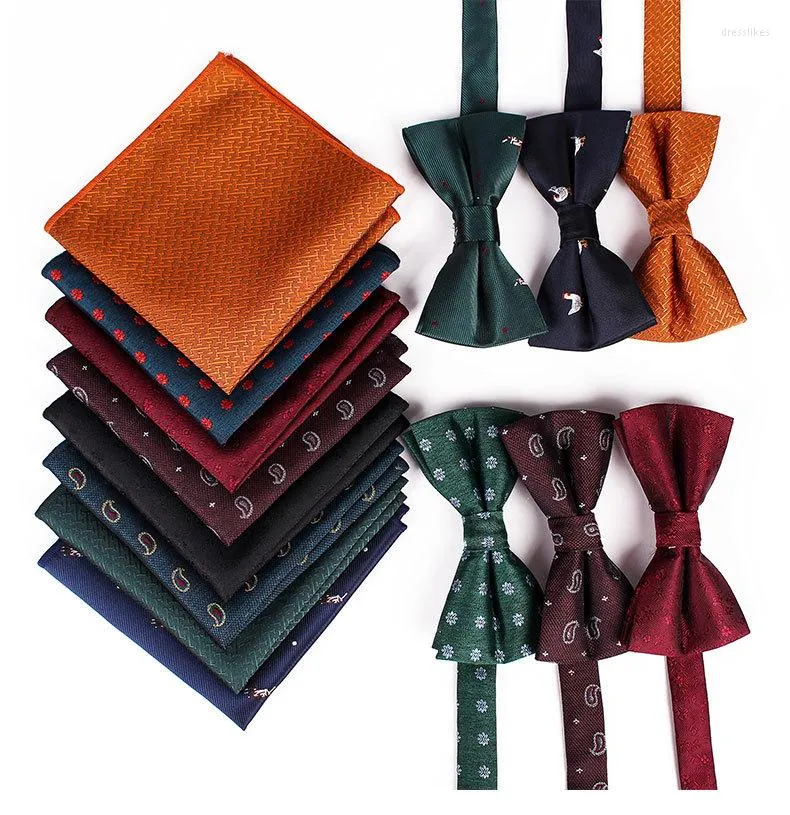 Bow Ties Fashion Handkerchief&Bow Tie Set Red Wine Hanky Men's Gentlemen Business Wedding Butterfly Gift Bowtie