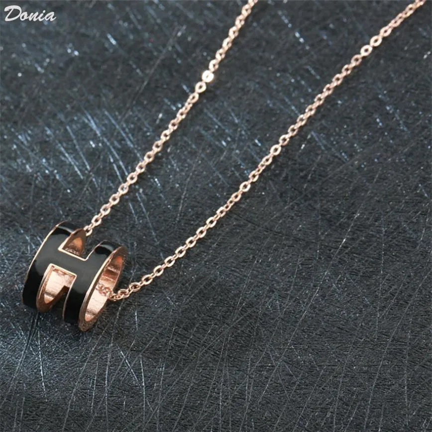 Donia jewelry love home Europe and America fashion titanium steel plating Rose Gold Enamel Necklace Fashion Accessories luxury birthday232J