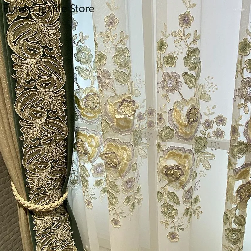 Curtain Curtains For Living Room Dining Bedroom Retro Thickened Chenille Jacquard Gold Embroidery Stitching Blackout