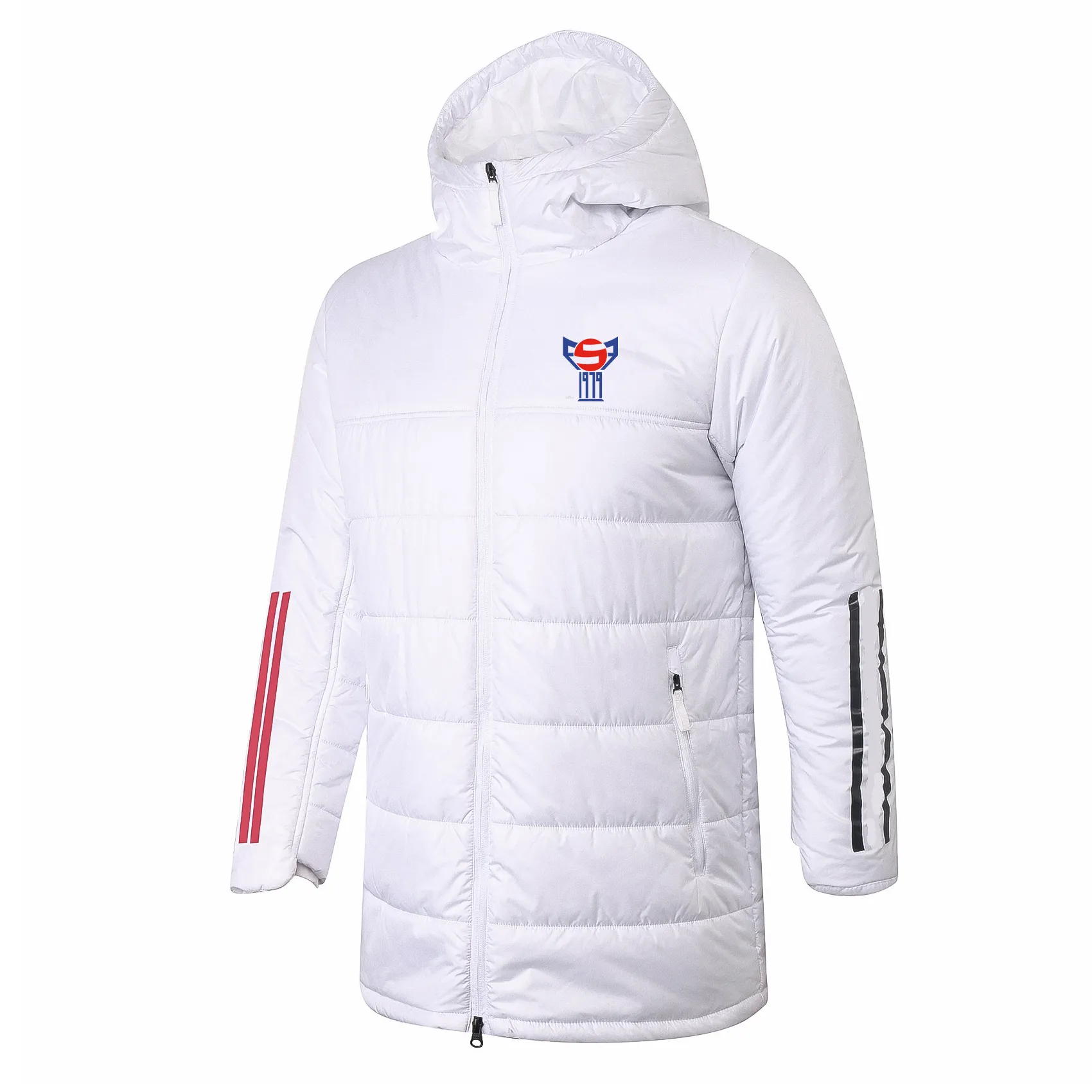 Färöar National Football Team Men's Down Parkas Soccer Pre-Match Hooded Coat Winter Cotton Coat Full Zipper Football Outdoor Warm Sweatshirt