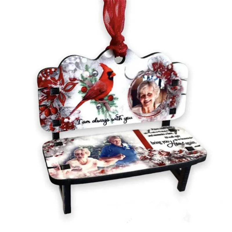 Bancs commémoratifs par sublimation Pendentif DIY Décoration de Noël Ornements en bois vierge MDF Décorations familiales personnalisées avec corde rouge