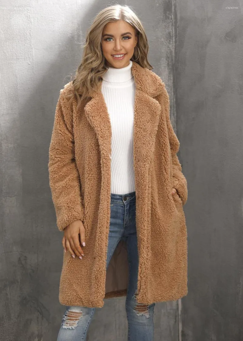 Pelliccia da donna Autunno/Inverno Abito da donna Cappotto con collo Donna Peluche di media lunghezza