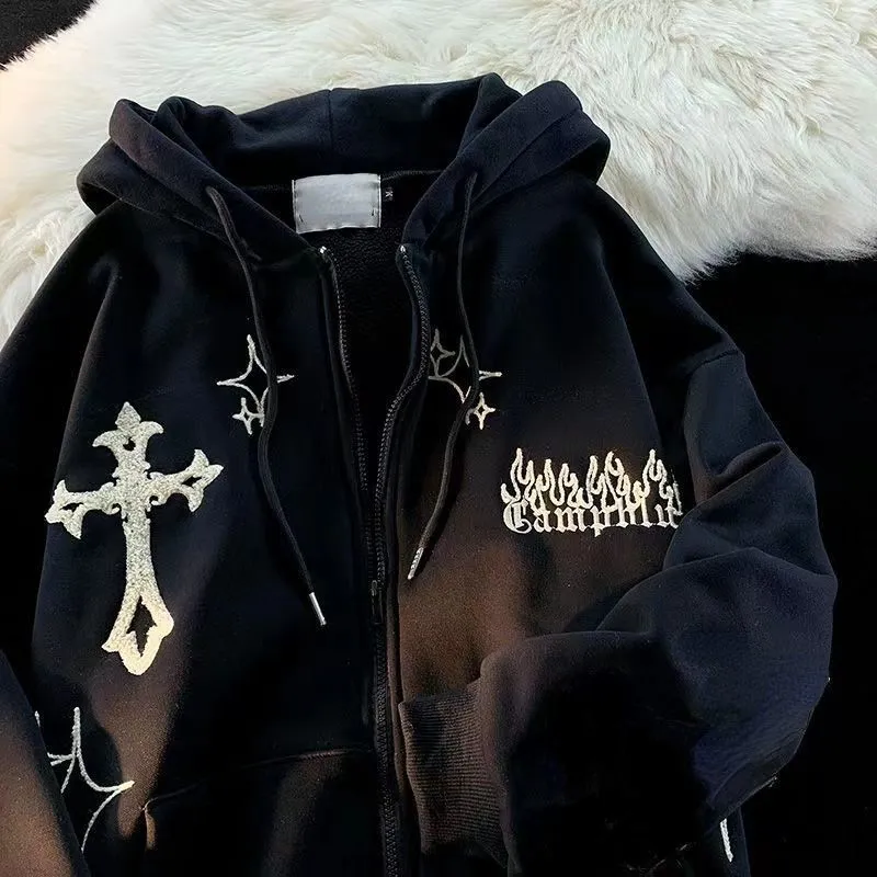 Gothic Zip Up Hoodie Women: Retro Harajuku Hip Hop Jacket