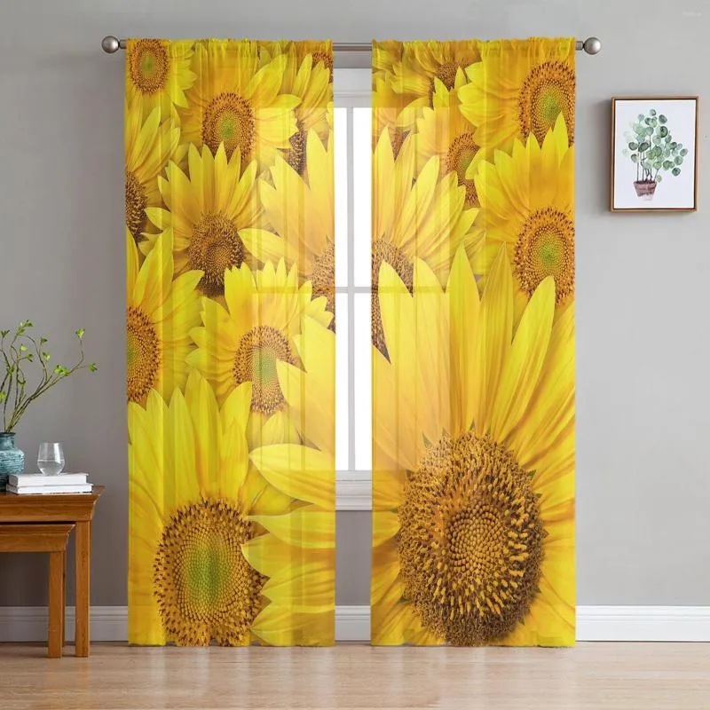 Vorhang, Sonnenblumenblüten, gelbe Blume, moderne Tüll-Vorhänge für Wohnzimmer, Schlafzimmer, Küche, Voile-Dekoration