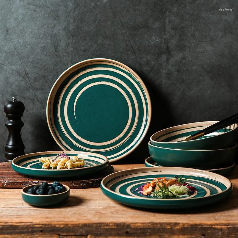 Dinnerware Sets Korean Style Ceramic Tableware Household Creative Dishes And Plates Set Combination Retro Western Plate