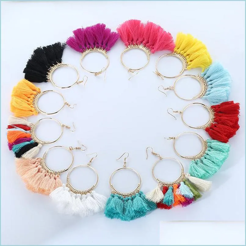 Baumeln Kronleuchter Trendy Böhmische Ethnische Fransen Quaste Tropfen Ohrringe Für Frauen Gold Big Hoop Aussage Baumeln Ohrring Boho Mädchen D Dhpsq