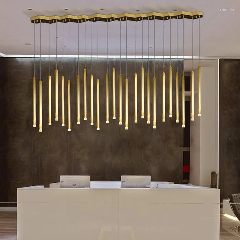 Lustres modernes LED salle ￠ manger LED ￉clairage de lustre Golden Restaurant Longues lumi￨re suspendus Assiettes de bureau de bureau